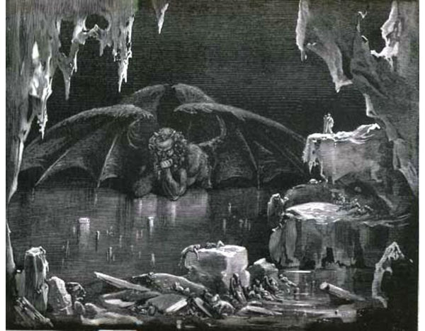 The Inferno, Canto 34, lines 20-21: “Lo!” he exclaim’d, “lo Dis! and lo the place, Where thou hast need to arm thy heart with strength.” 
