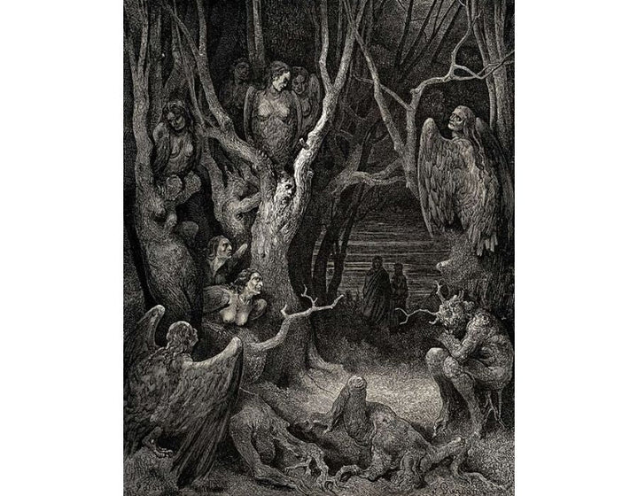 The Inferno, Canto 13, lines 11: Here the brute Harpies make their nest 