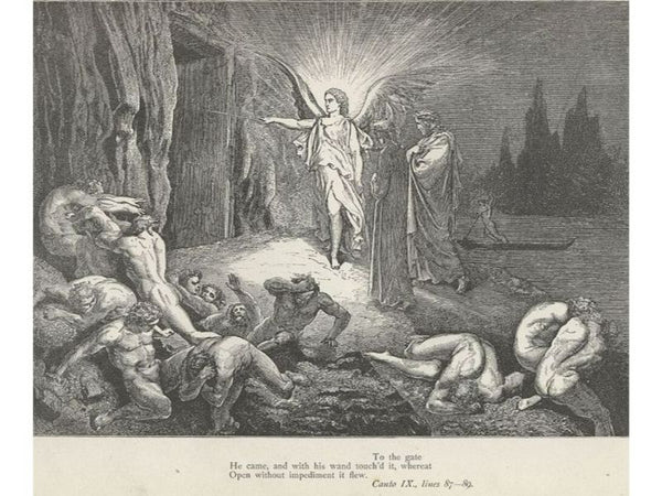 The Inferno, Canto 9, lines 87-89: To the gate He came, and with his wand touch’d it, whereat Open without impediment it flew. 