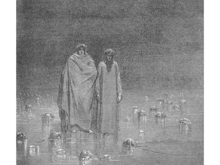 The Inferno, Canto 6, lines 24-26: Then my guide, his palms Expanding on the ground, thence filled with earth Rais’d them, and cast it in his ravenous maw. 