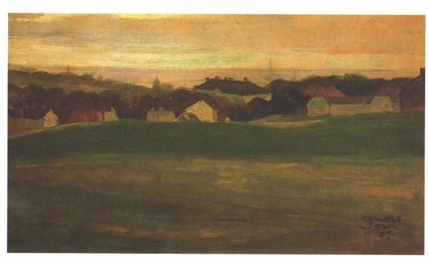 Meadow With Village In Background II Painting  by Egon Schiele