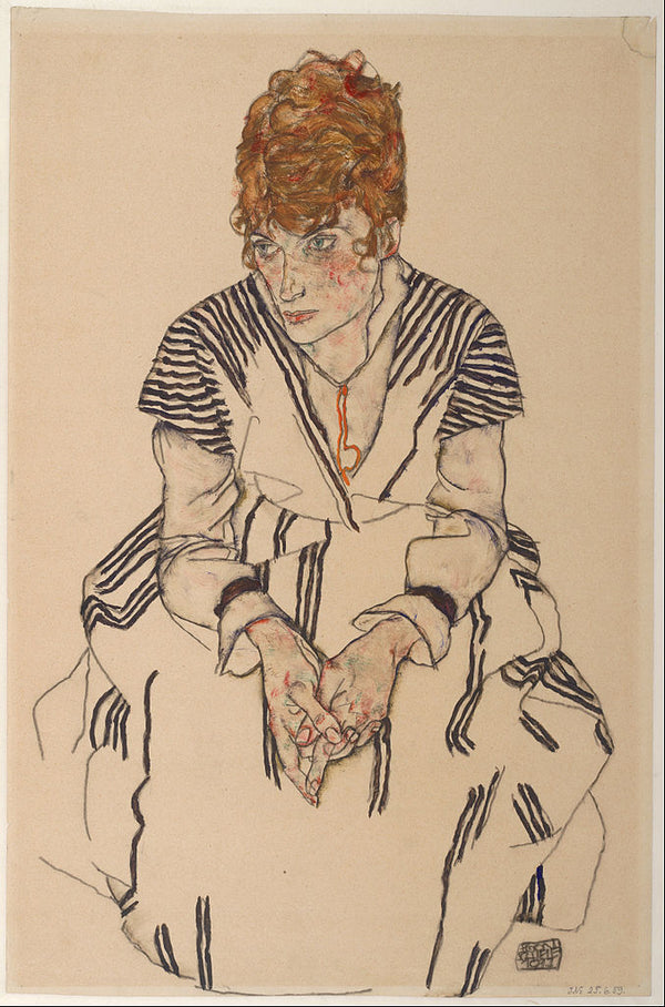 The Artists Sister In Law In A Striped Dress Seated 