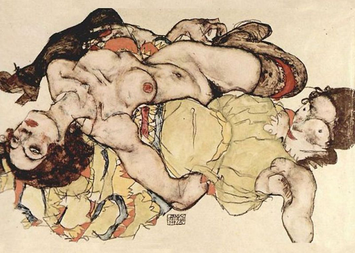 Two Women Painting by Egon Schiele