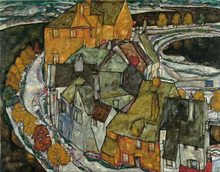 Island Town (Krumau Town Crescent) Painting by Egon Schiele