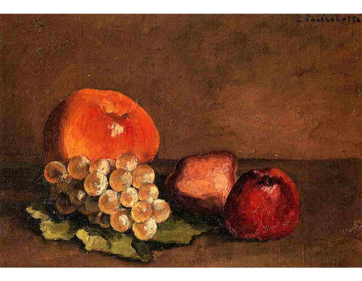 Peaches Apples And Grapes On A Vine Leaf
