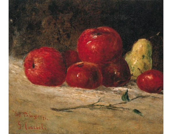 Nature morte, pommes et poires Painting by Gustave Courbet