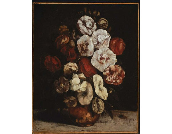Hollyhocks In A Copper Bowl Painting by Gustave Courbet