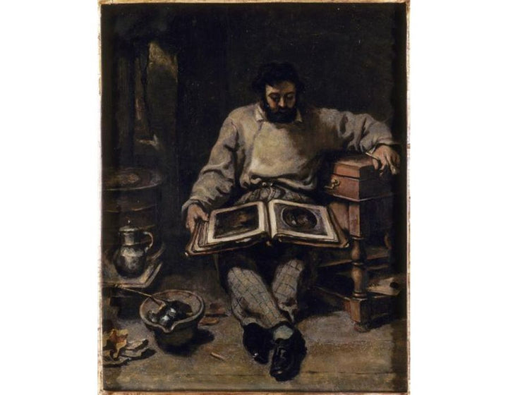 Marc Trapadoux is Examining the Book of Prints Painting by Gustave Courbet