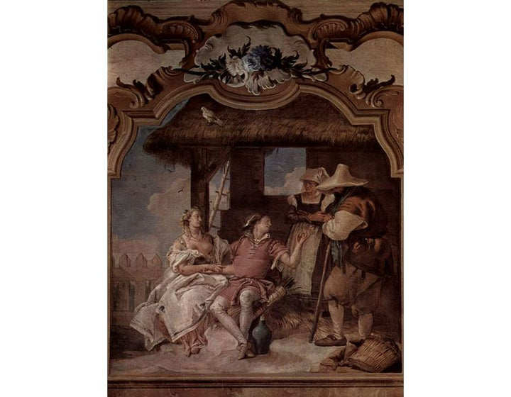 Frescoes in the Villa Vallmarana, Vicenca, Angelica and Medorus scene in the company of two farmers 