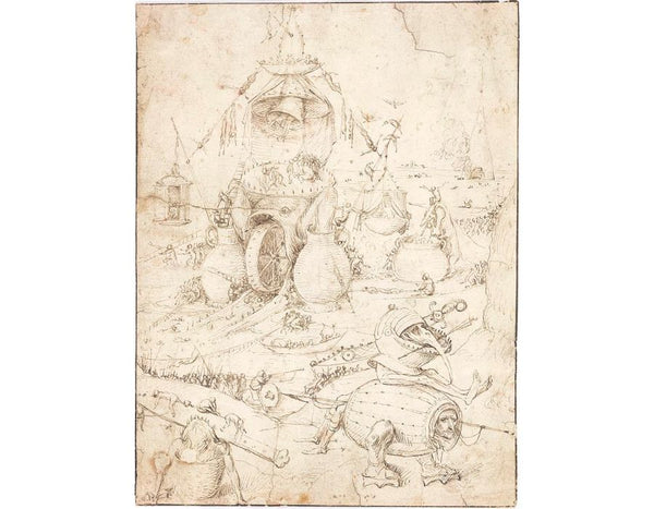 A Hell scene with a fish-monster with a wheel in its mounth Painting by Hieronymus Bosch