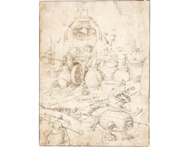 A Hell scene with a fish-monster with a wheel in its mounth Painting 