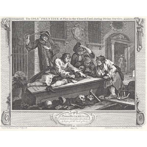 The Idle Prentice at Play in the Church Yard During Divine Service plate III of Industry and Idleness 