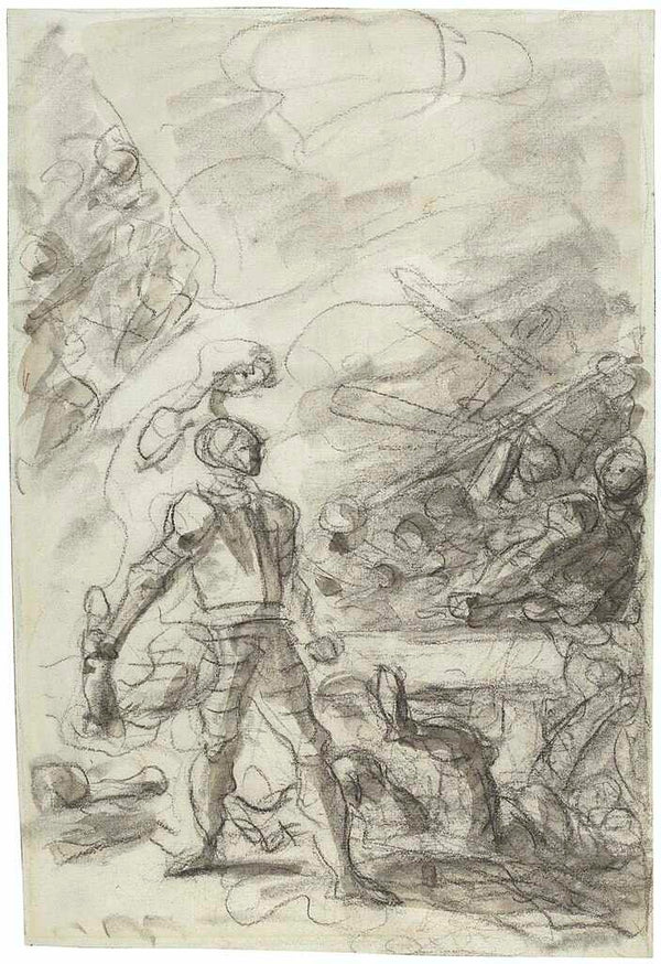 Orlando subdues a brigand with a fire brand Painting by Jean-Honore