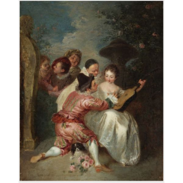Le Conteur Artists from the Commedia dell'Arte in a landscape 