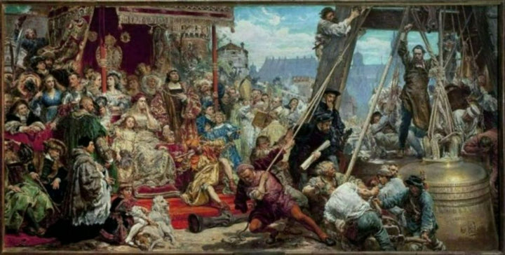 Hanging of the Sigismund bell at the cathedral tower in 1521 in Krakow Painting by Jan Matejko