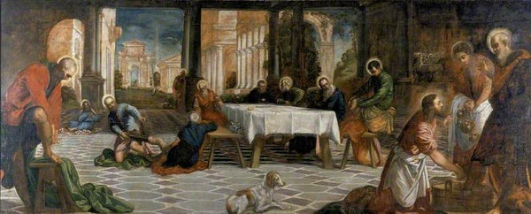Christ Washing the Feet of the Disciples, detail of the right hand side, c.1547 