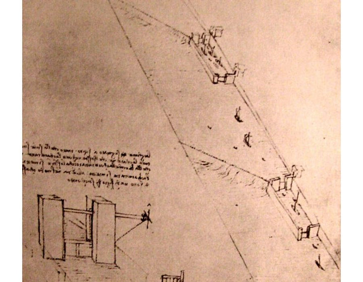 Drawing of locks on a river
