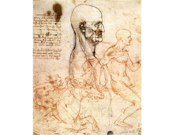 Profile of a man and study of two riders 