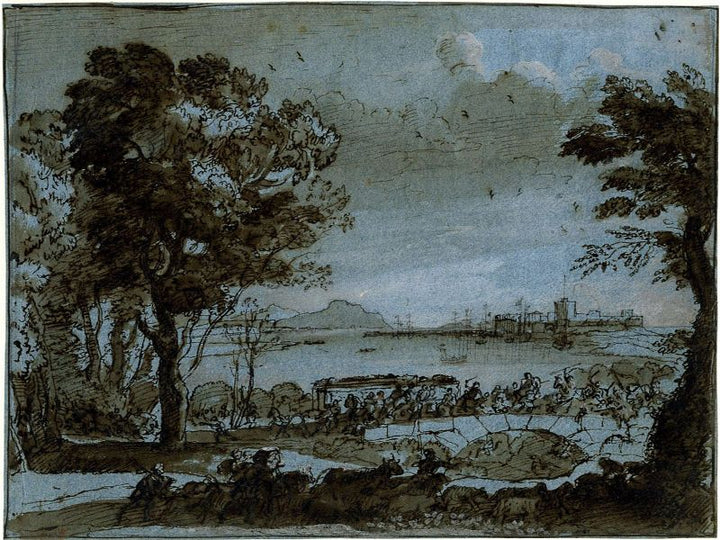 Coast scene with a battle on a bridge 2 