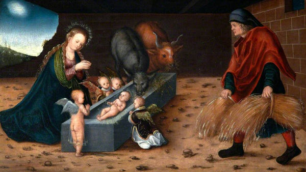 The Nativity with Adoring Child Angels 