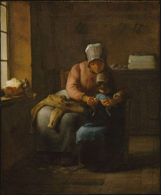 The Knitting Lesson 2 Painting by Jean-Francois Millet