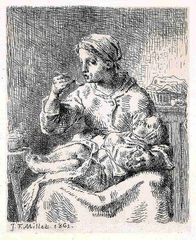 La Bouillie Painting by Jean-Francois Millet