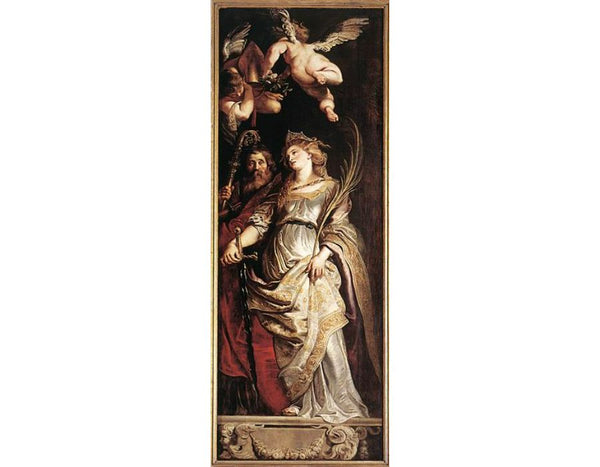 Raising of the Cross [detail: Sts Eligius and Catherine] 