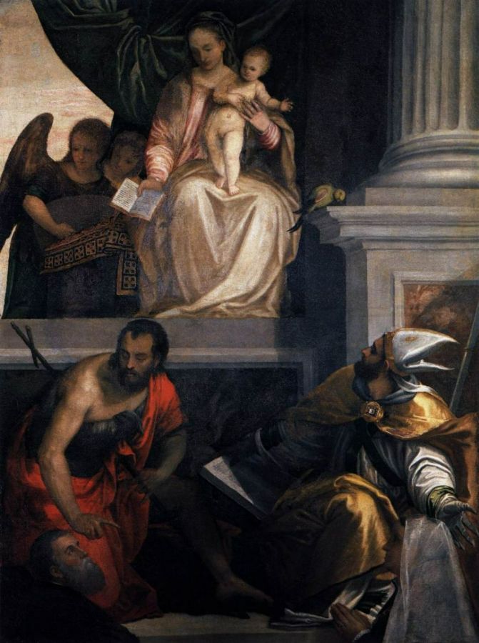 Madonna Enthroned with Child, St John the Baptist, St Louis of Toulouse and Dono 