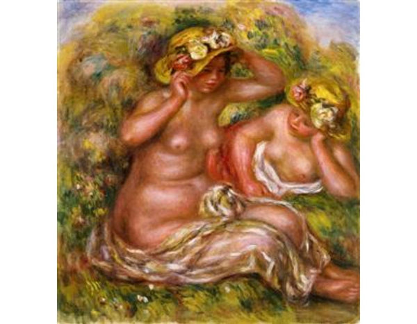 Two Women with Flowered Hat Painting