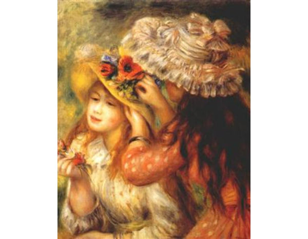 Girls putting flowers on their hats Painting