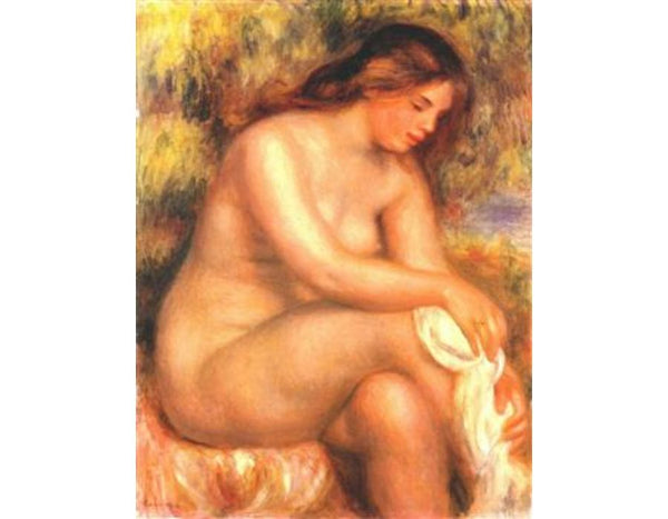 Bather drying her leg 