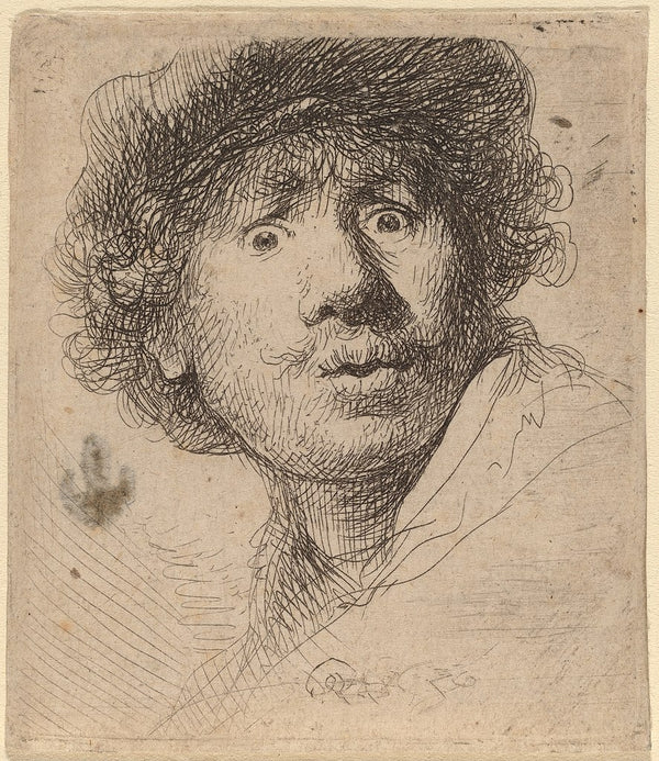 Self Portrait with a Cap, openmouthed 