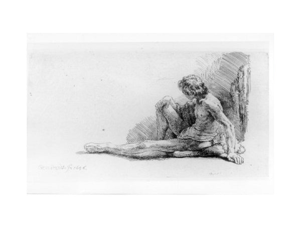 Nude Man Seated on the Ground with One Leg Extended
 Painting