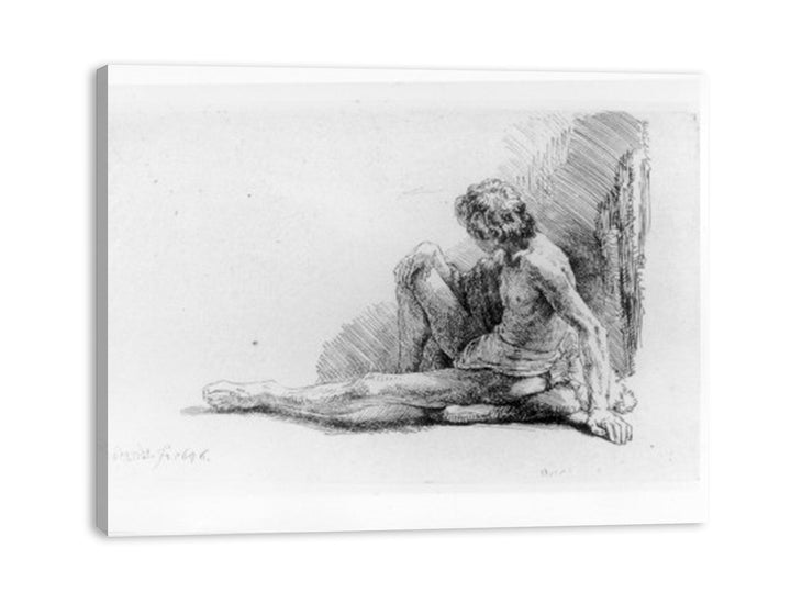 Nude Man Seated on the Ground with One Leg Extended
 Painting