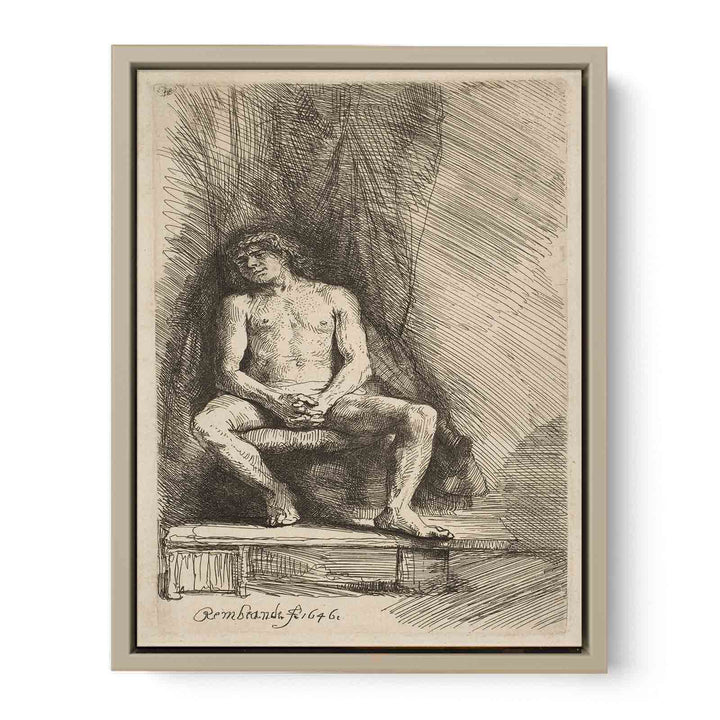 Study from the Nude Man Seated before a Curtain Painting