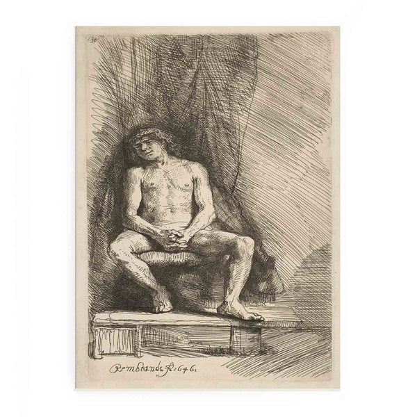 Study from the Nude Man Seated before a Curtain Painting