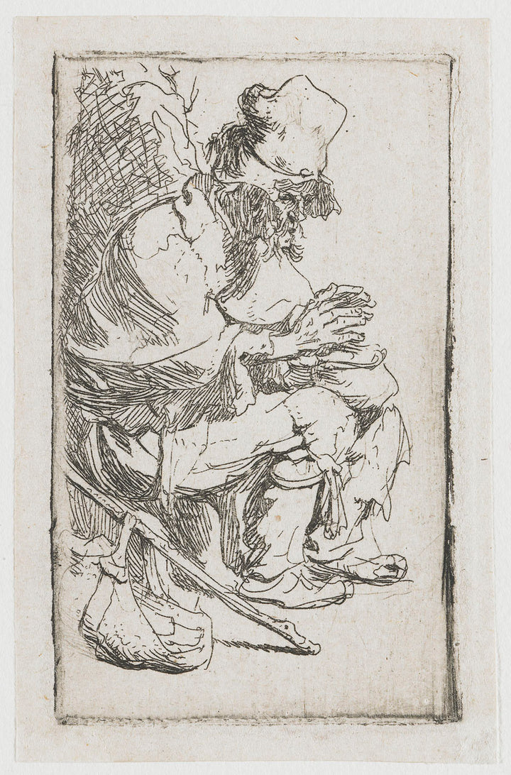 A Beggar seated warming his Hands at a Chafing Dish 