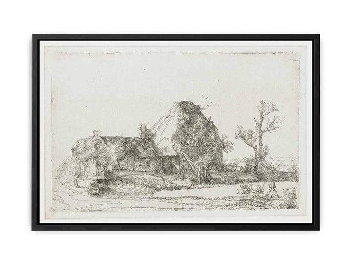 Cottages and Farm Buildings with a Man sketching
 Painting