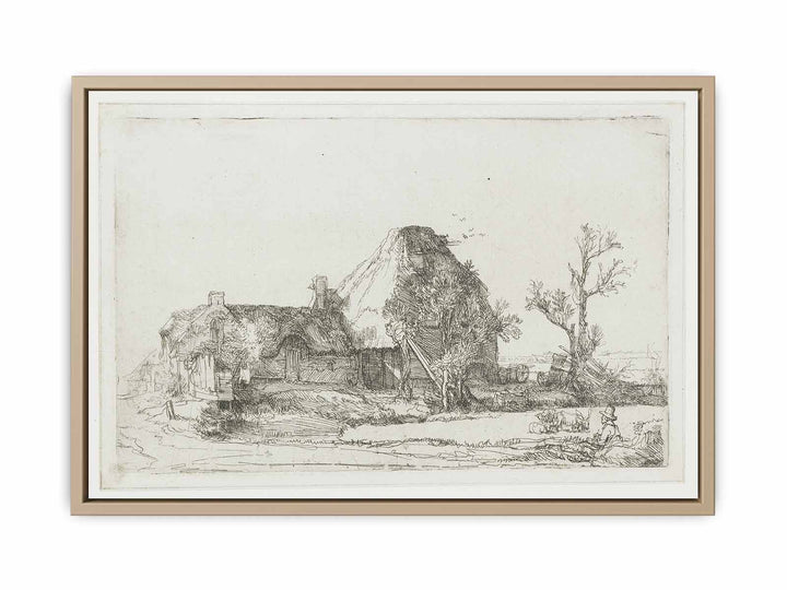 Cottages and Farm Buildings with a Man sketching
 Painting