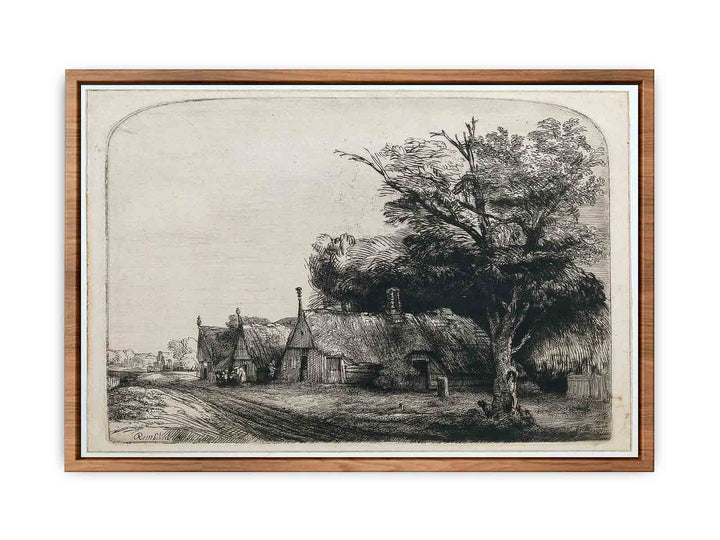 Landscape with three gabled Cottages beside a Road Painting