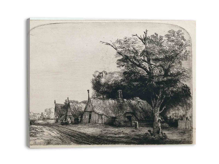 Landscape with three gabled Cottages beside a Road Painting