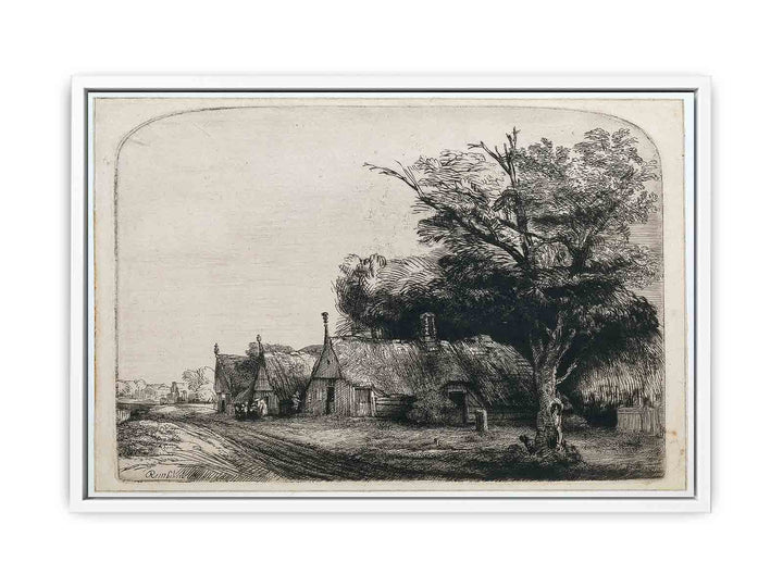 Landscape with three gabled Cottages beside a Road Painting