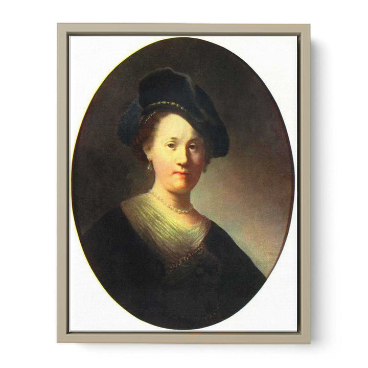 Portraits of a young woman with a pearl-studded beret, Oval Painting