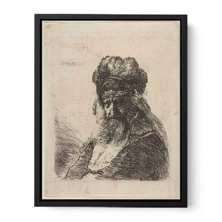 An old bearded Man in a high Fur Cap, with Eyes closed
 Painting