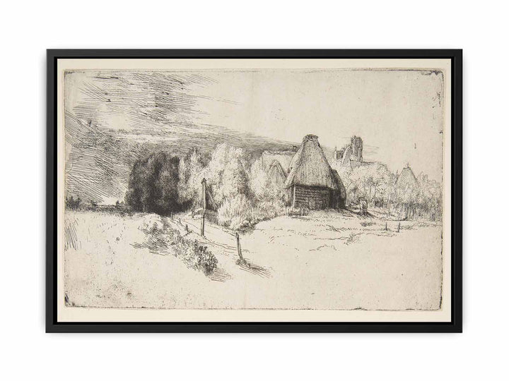 Landscape with Trees, Farm buildings and a Tower Painting