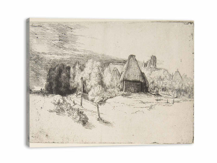 Landscape with Trees, Farm buildings and a Tower Painting