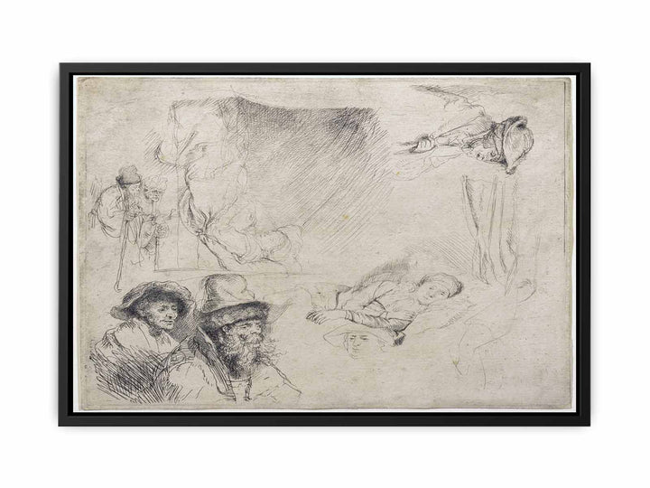 A Sheet of Studies, with a Woman Lying ill in Bed, etc. Painting
