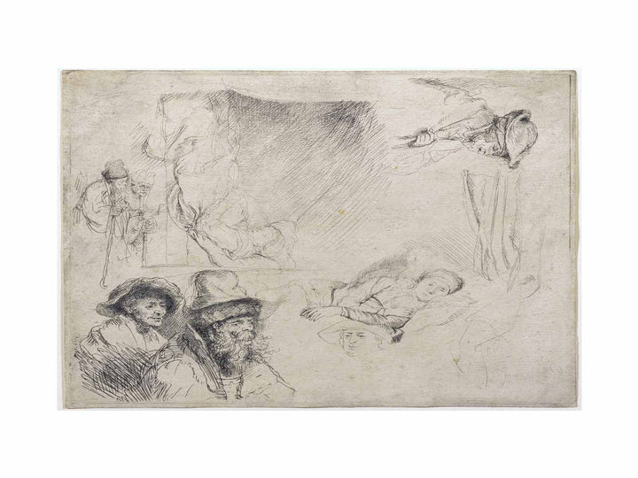A Sheet of Studies, with a Woman Lying ill in Bed, etc. Painting