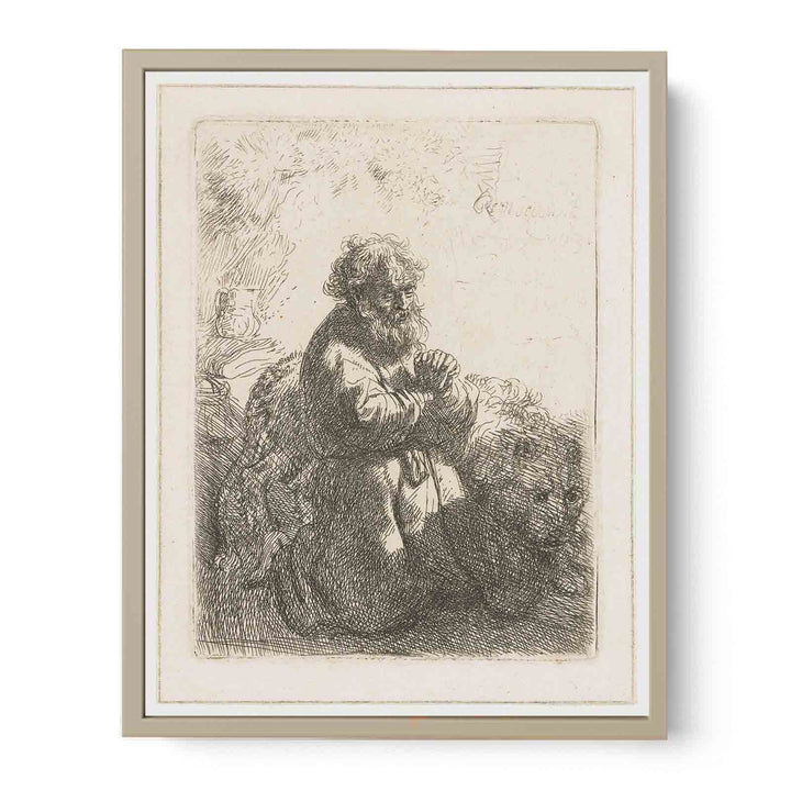 St. Jerome kneeling in Prayer, looking down Painting