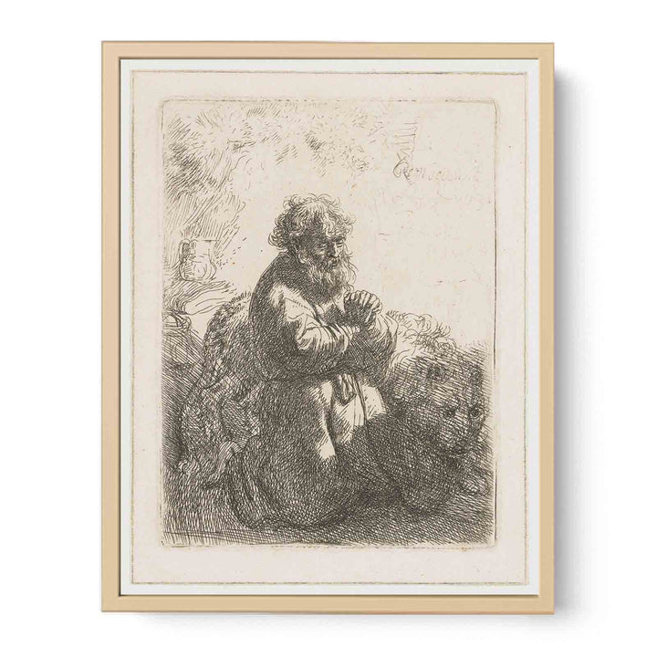 St. Jerome kneeling in Prayer, looking down Painting